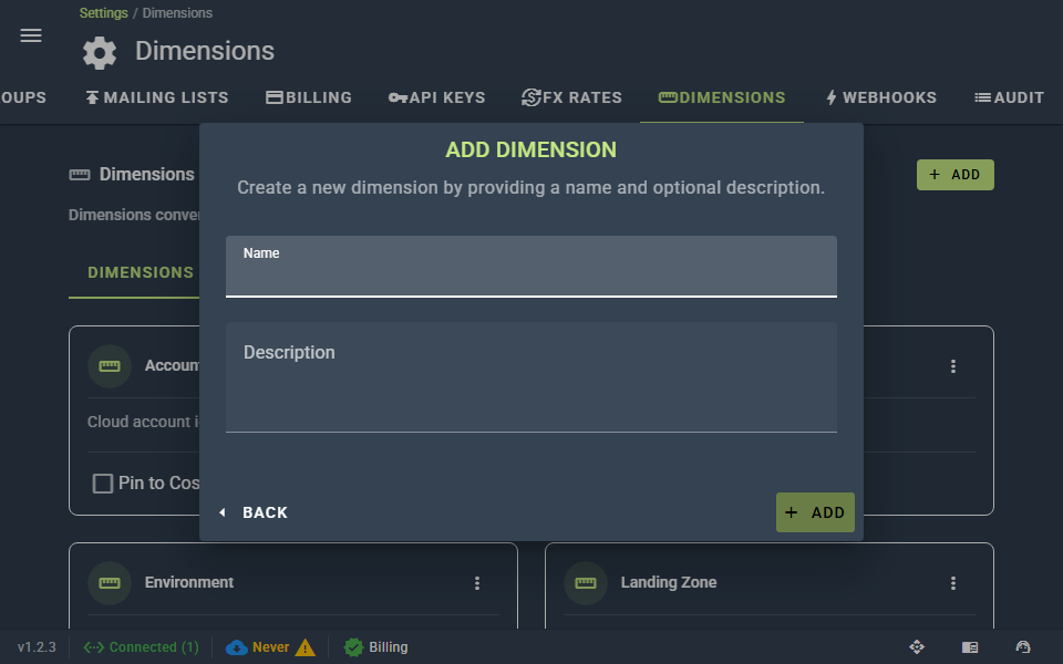 Add Dimension dialog