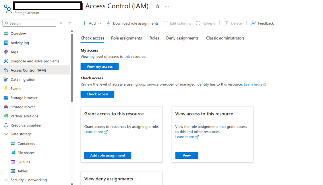 Storage Account IAM Page